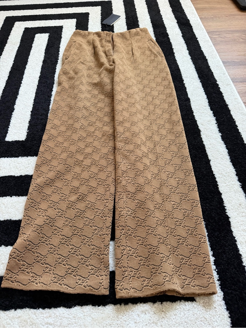 Fendi Camel Wide-Leg Knit Pants with Monogram Texture